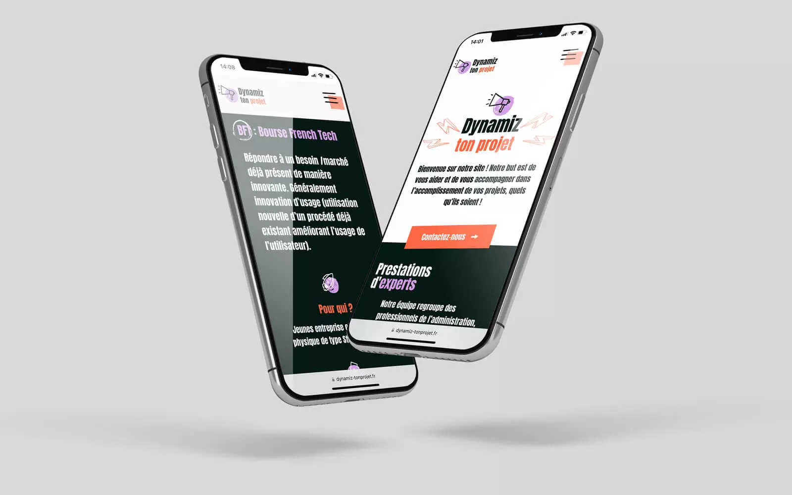 Mockup du rendu sur mobile du site web Dynamiz ton projet